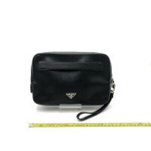 Prada triangle leather bag logo clutch black Saffiano